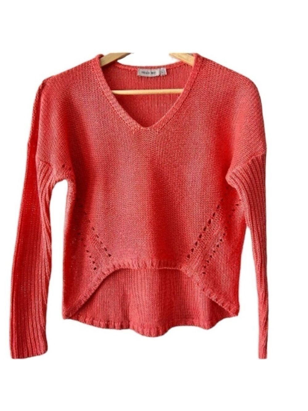Lightweight Coral Knit High Low Cropped Drop Shoulder Sweater S